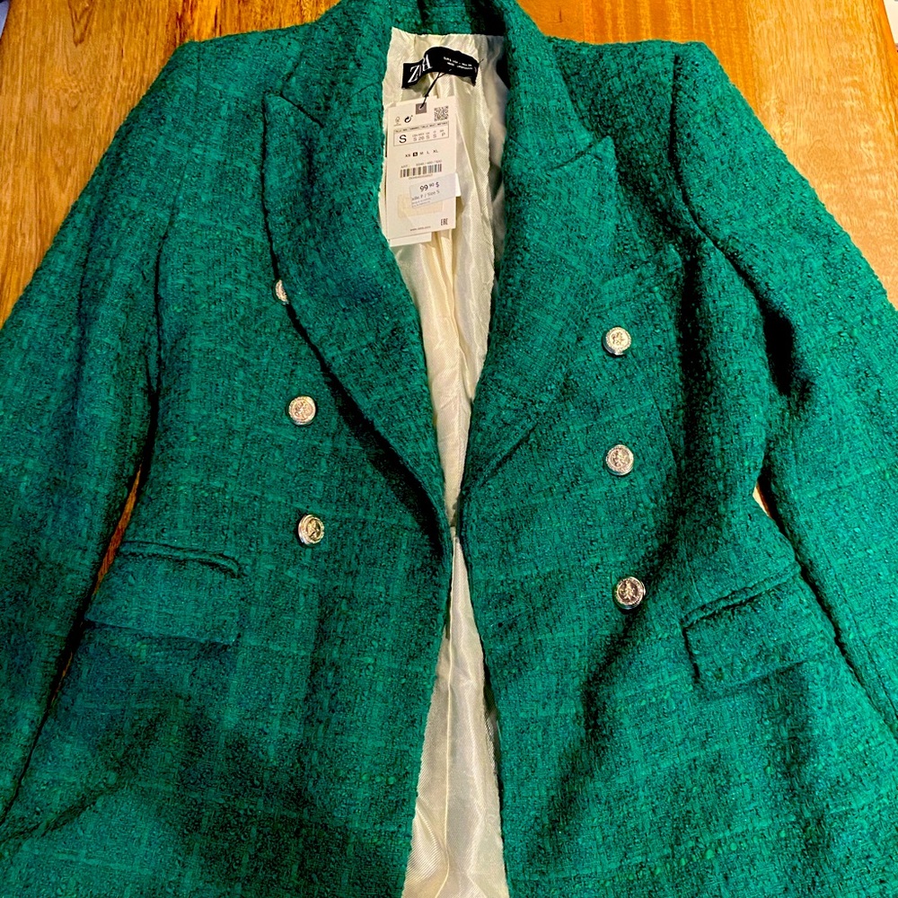 Zara- Textured double breasted blazer
